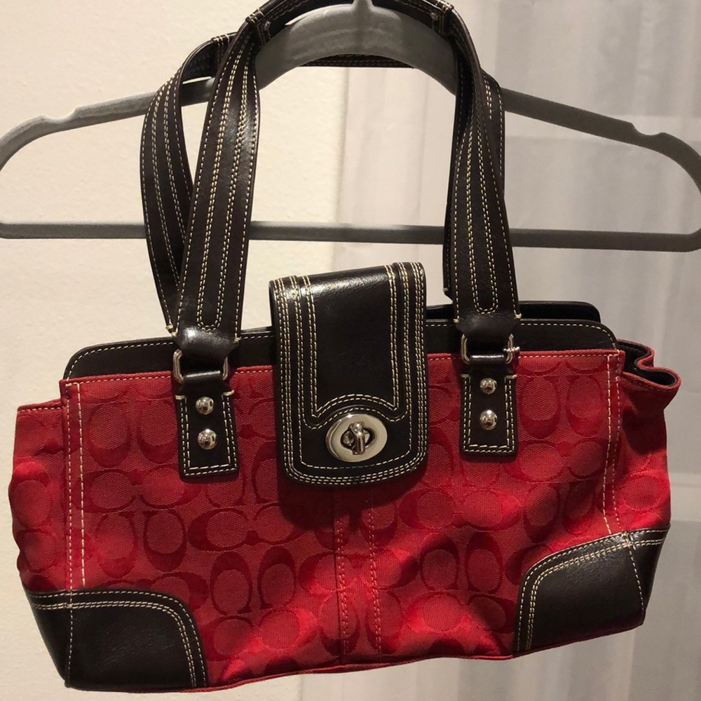 Coach red and chocolate shoulder purse